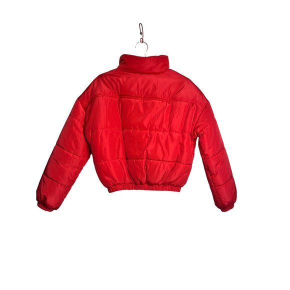 BP Jacket Womens XXS Red Full Front Zip Puffer High Neck Poinsettia Coat - Picture 4 of 6